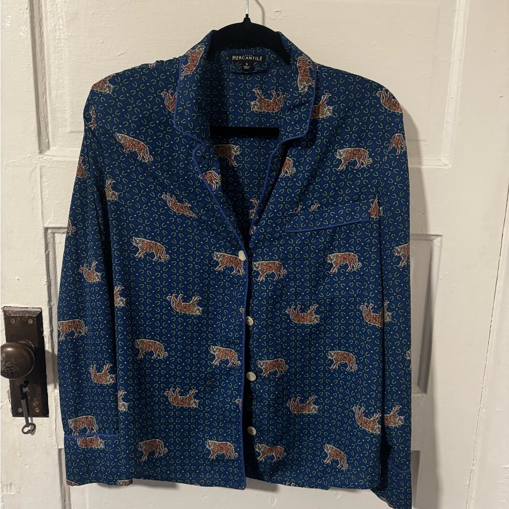 J. Crew Navy Blue Leopard-Print Button Down Shirt